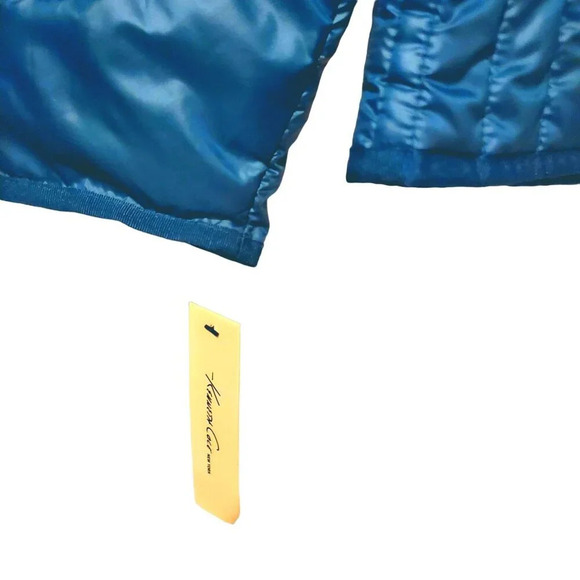 NWT Kenneth Cole Blue Gray Bib Front Zip Hooded Puffer Jacket Petrol L - Picture 12 of 16